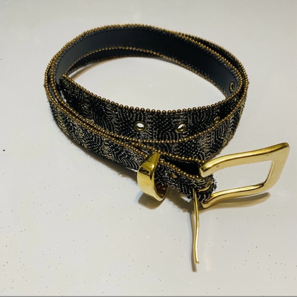 Elite Women's Belt 33-37 Large Tapestry Stripe Gold-Tone